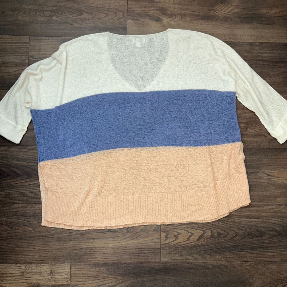 Mud Pie Color Block Top - Cream, Blue, and Tan